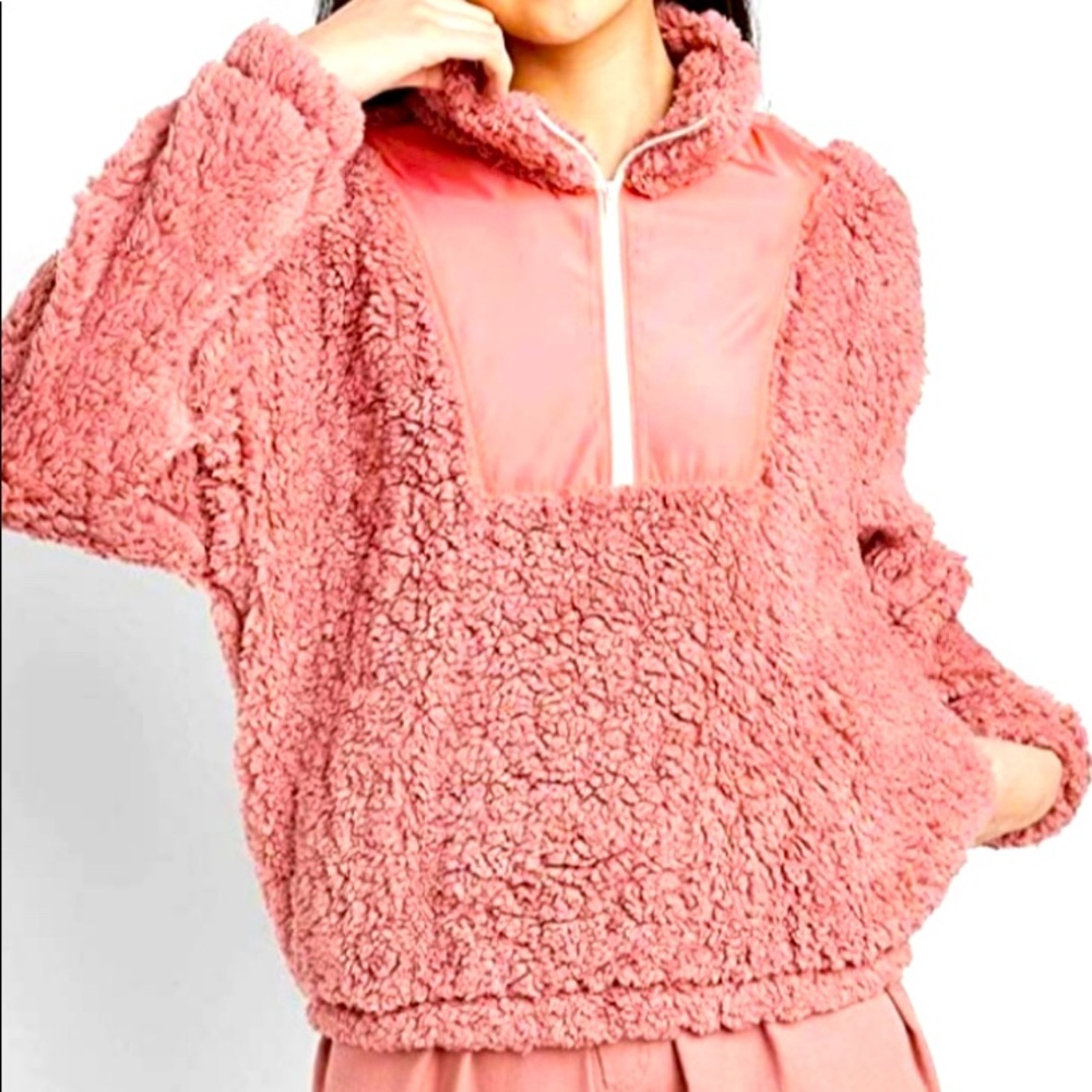 WILD FABLE SHERPA HALF ZIPPER PULL OVER, SALMON